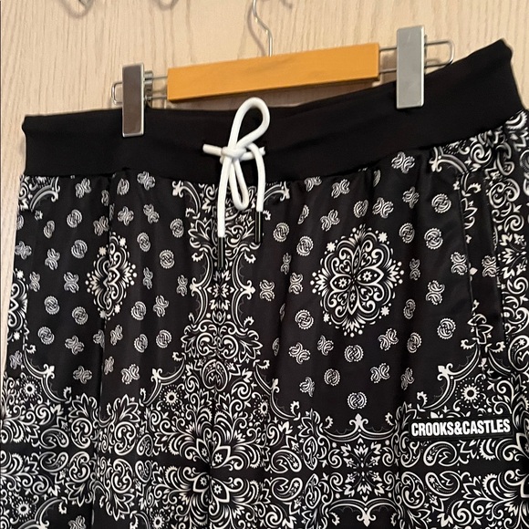 Crooks & Castles Black and White Paisley Joggers - Picture 2 of 9